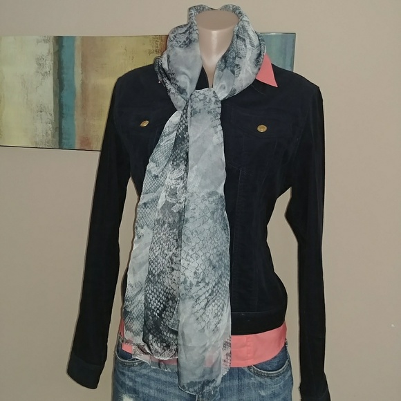 RIKKA GREY & BLUE PRINT SHEER WRAP SCARF - Picture 4 of 4